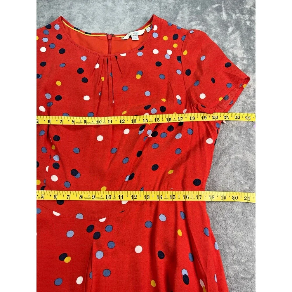 Boden NEW fit & flare round neck red colored dot lined dress sz 12L city classic - Picture 7 of 10
